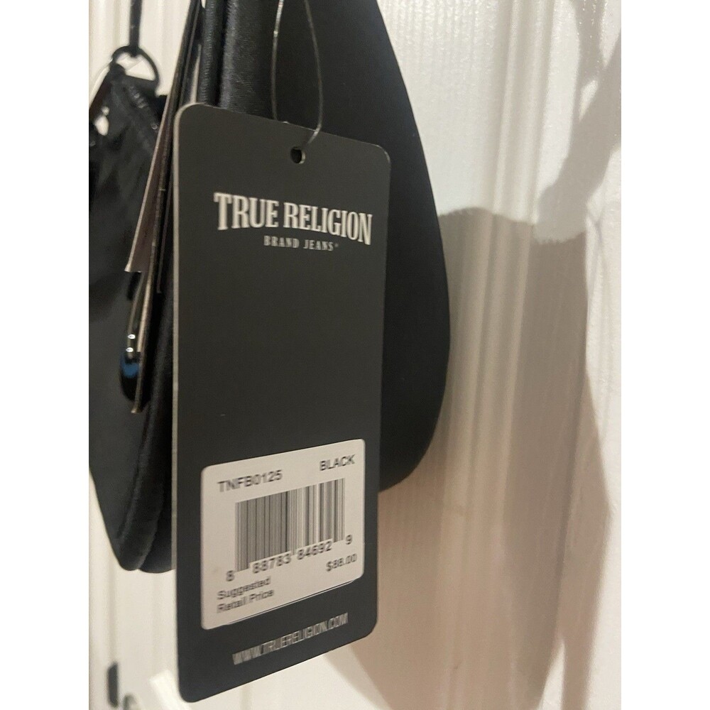 True Religion Black Crescent Crossbody Bag, Zip Top, Logo Strap, Coin Purse - Picture 3 of 5